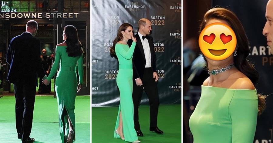 凱特王妃穿「租的綠裙」赴頒獎禮，1億的項圈夠奢華，和威廉「罕見牽手」